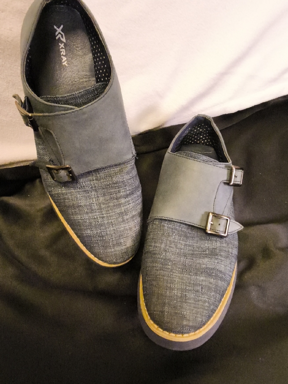 X-Ray Size 9.5 Men's Gray Double Monk Strap Oxfords Cloth And Manmade Textile,